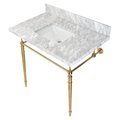 Fauceture KVPB3622M8SQ7 36" Console Sink with Brass Legs (8-Inch, 3 Hole), Marble White/Brushed Brass KVPB3622M8SQ7